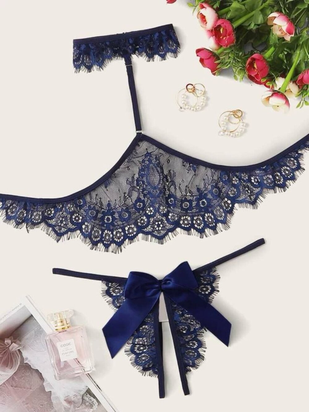 Floral Lace Lingerie Set with Choker S